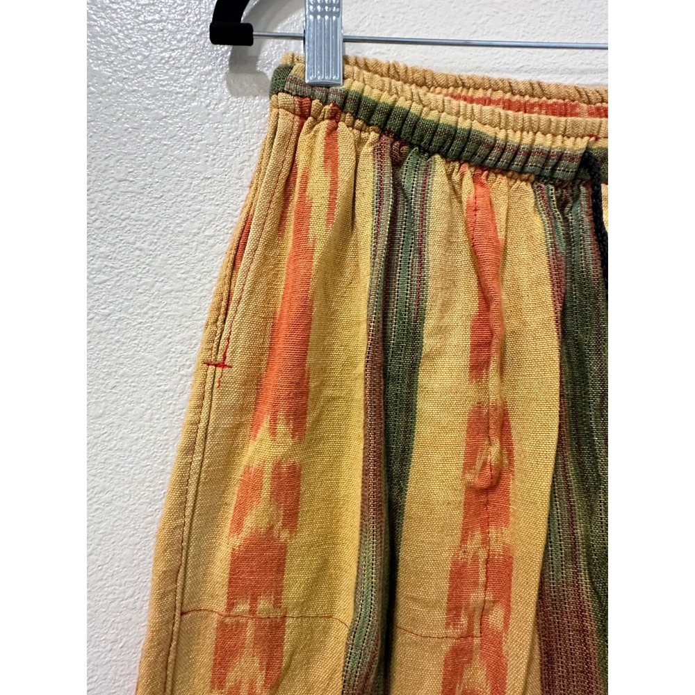 Vintage Conoz Handwoven Cotton Striped Boho Pants Yellow Orange Green Medium - Picture 4 of 7